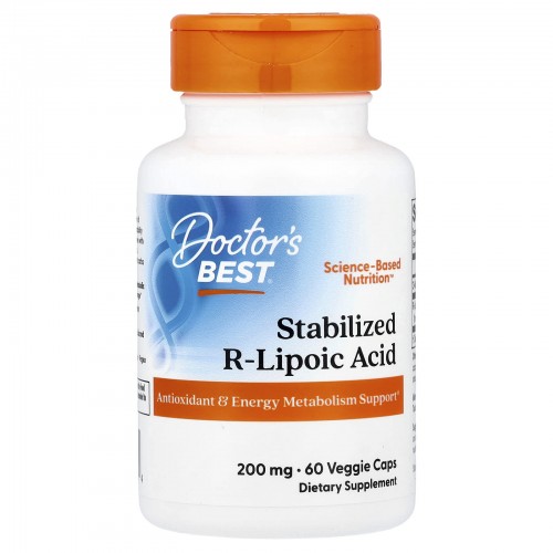 Doctor's Best, стабилизированная R-липоевая кислота с BioEnhanced Na-RALA, 200 мг, 60 вегетарианских капсул